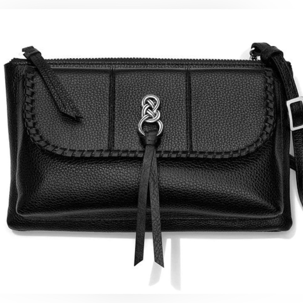 Brighton Interlok Convertible Belt Pouch Black Leather Crossbody Bag